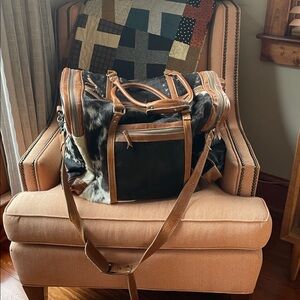 Black and Brown Leather Duffel Bag